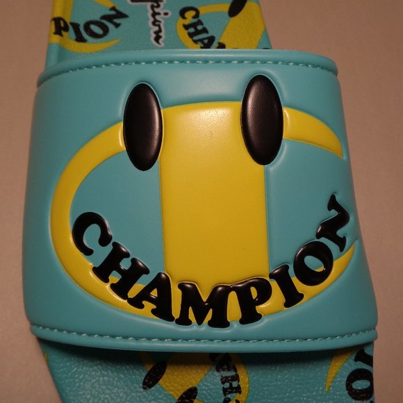 Champion Size 9 M IPO SMILE Aqua Yellow Slide Sandals New Men\'s Shoes main image 7